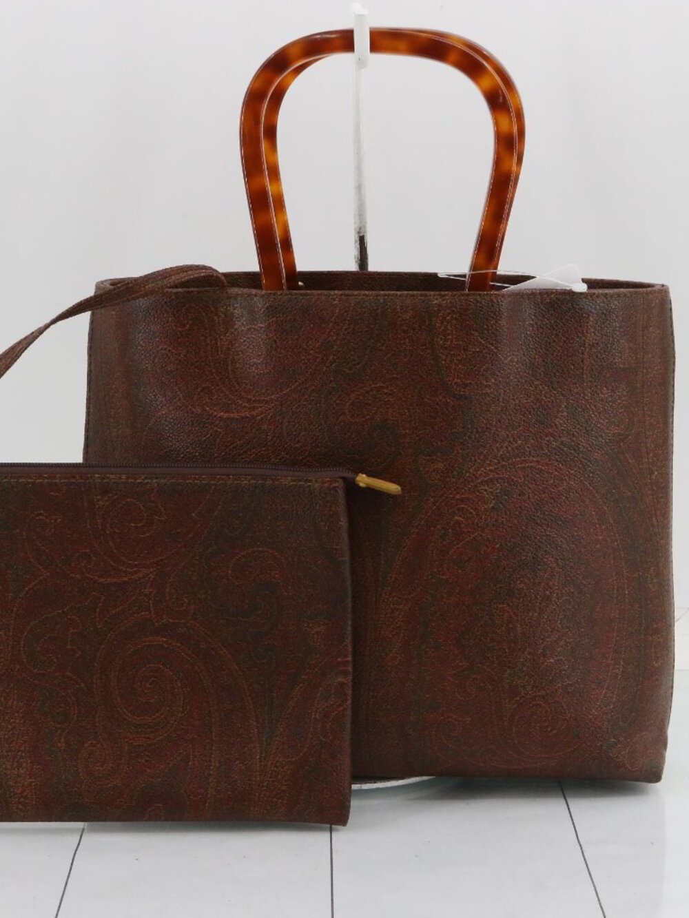 Etro Brown Paisley Tote Bag with Matching Pouch - Classic Women's Handbag - Picture 2 of 2